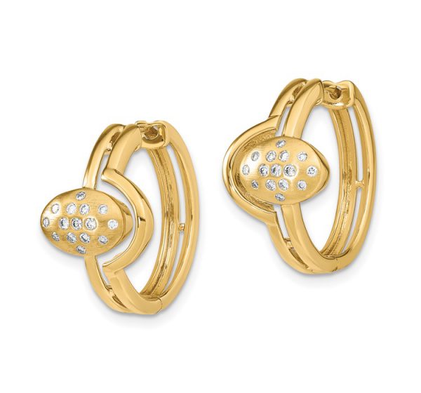14k Satin/Polished Diamond Hinged Hoop Earrings