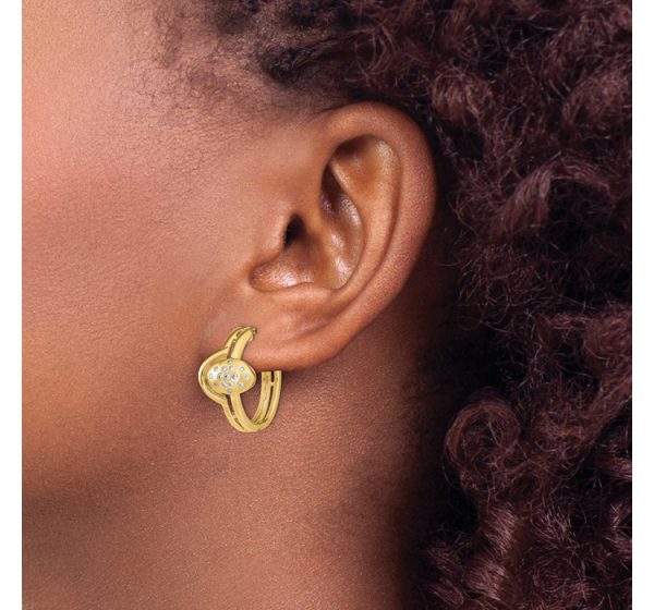 14k Satin/Polished Diamond Hinged Hoop Earrings