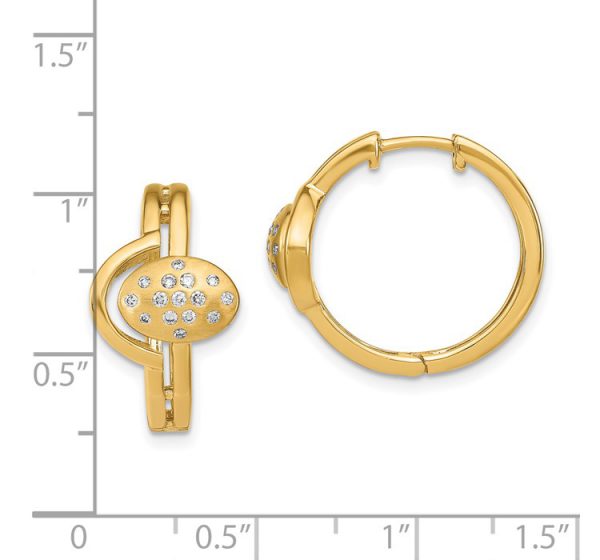 14k Satin/Polished Diamond Hinged Hoop Earrings