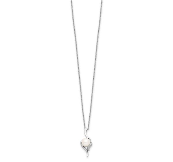 Sterling Silver Rhodium-plated 6-7mm White FWC Pearl CZ Necklace