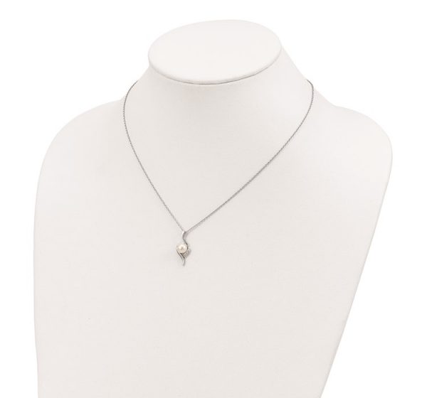 Sterling Silver Rhodium-plated 6-7mm White FWC Pearl CZ Necklace