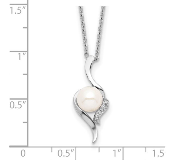 Sterling Silver Rhodium-plated 6-7mm White FWC Pearl CZ Necklace