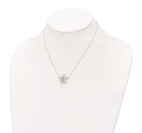 Sterling Silver Rhodium-plated Polished CZ Turtles with 2 in ext. Necklace
