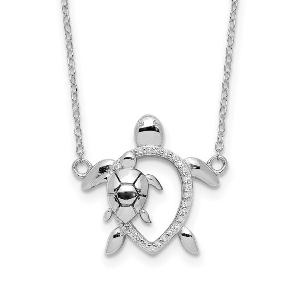 Sterling Silver Rhodium-plated Polished CZ Turtles with 2 in ext. Necklace