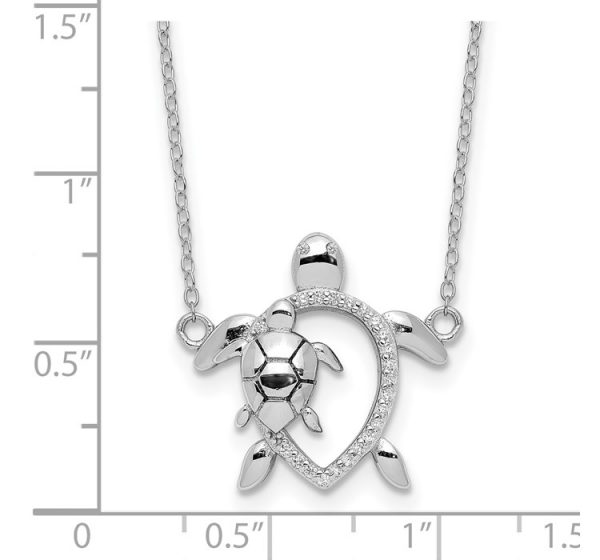 Sterling Silver Rhodium-plated Polished CZ Turtles with 2 in ext. Necklace