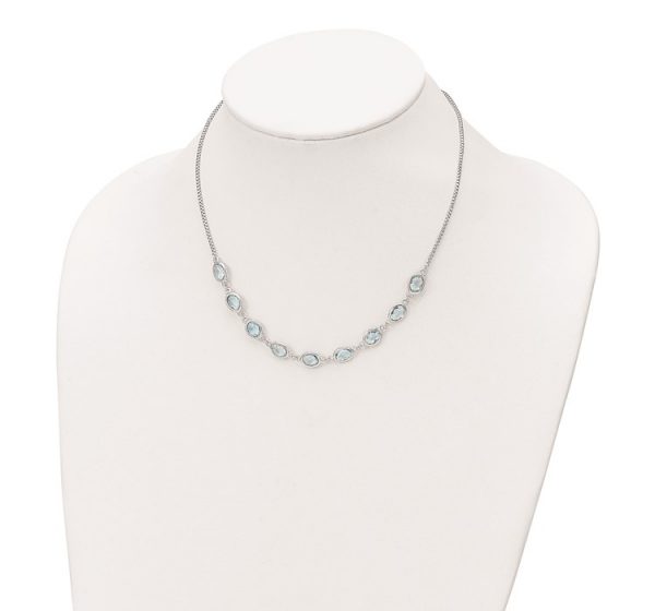 Sterling Silver Rhodium-plated Polished Blue Topaz with 2 in ext. Necklace