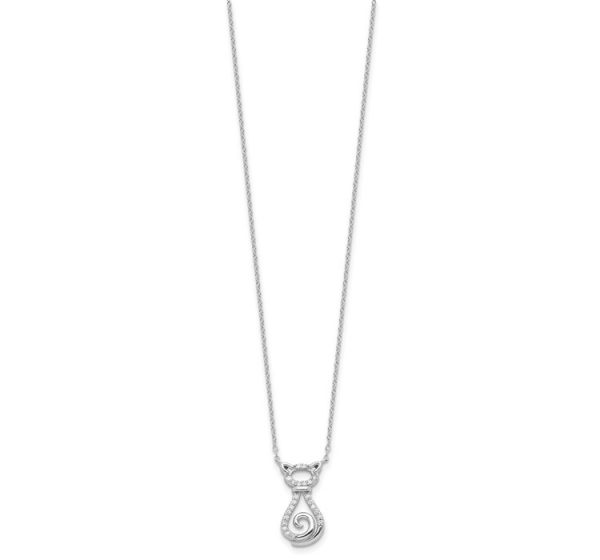 Sterling Silver Rhodium-plated CZ Cat with 2IN Ext Necklace