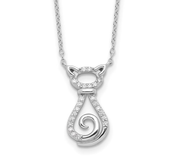 Sterling Silver Rhodium-plated CZ Cat with 2IN Ext Necklace