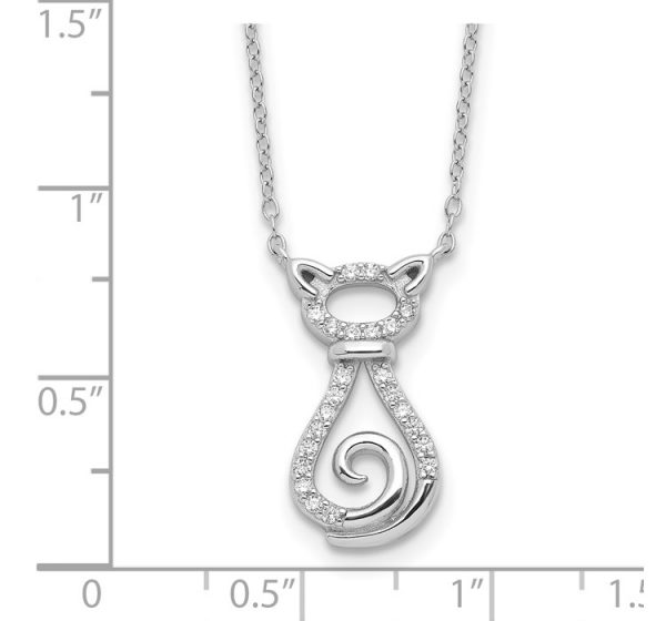 Sterling Silver Rhodium-plated CZ Cat with 2IN Ext Necklace