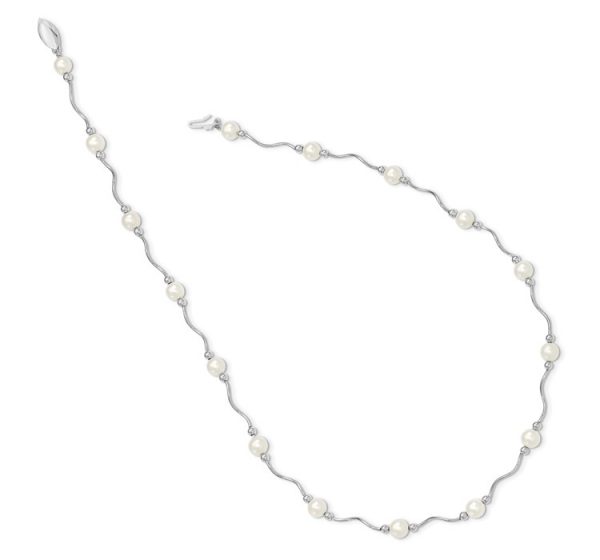 Sterling Silver RH-plated 6-7mm White FW Cultured Pearl Necklace