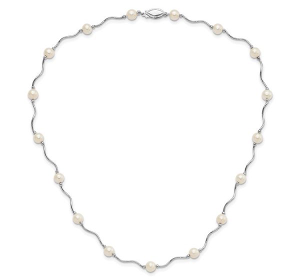 Sterling Silver RH-plated 6-7mm White FW Cultured Pearl Necklace