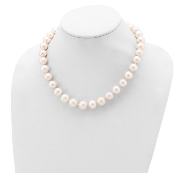 Sterling Silver Rhodium 11-12mm White FW Cultured Pearl Necklace