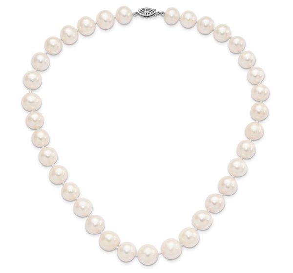 Sterling Silver Rhodium 11-12mm White FW Cultured Pearl Necklace