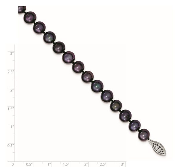 Sterling Silver Rhod-plated 8-9mm Black FWC Pearl Necklace