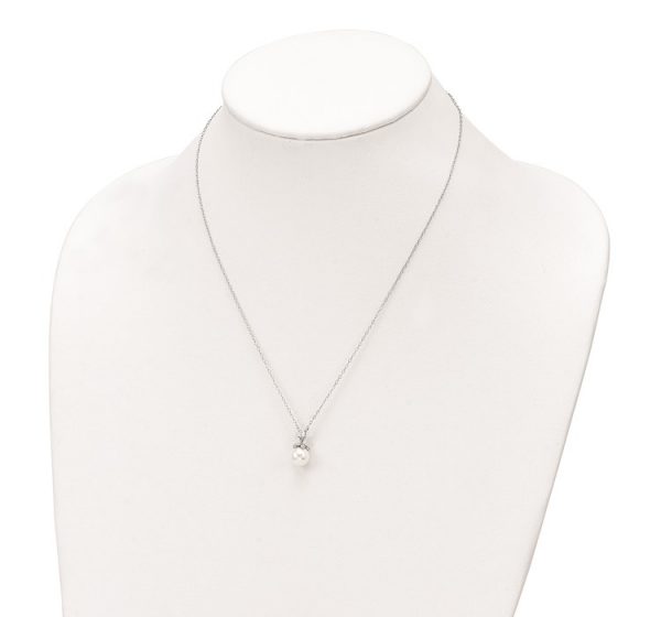 Sterling Silver Rhodium-plated CZ and Glass Bead Necklace