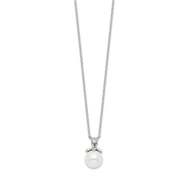 Sterling Silver Rhodium-plated CZ and Glass Bead Necklace