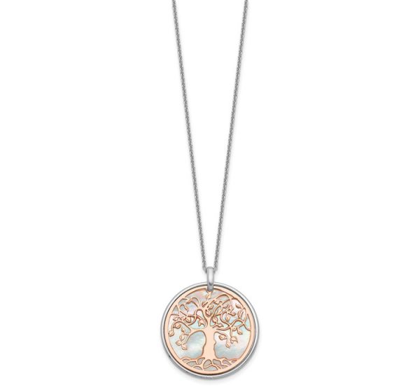 Leslie's Sterling Silver and Rose-tone MOP Tree of Life with 1in ext. Necklace