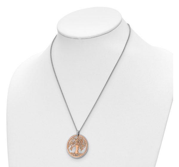 Leslie's Sterling Silver and Rose-tone MOP Tree of Life with 1in ext. Necklace