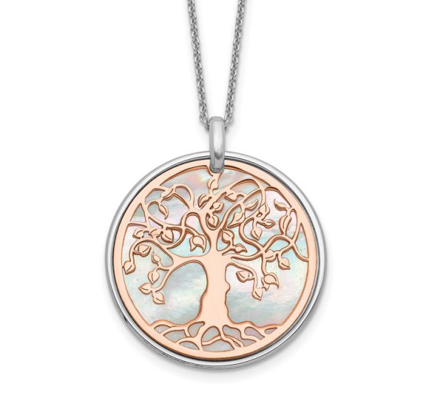 Leslie's Sterling Silver and Rose-tone MOP Tree of Life with 1in ext. Necklace