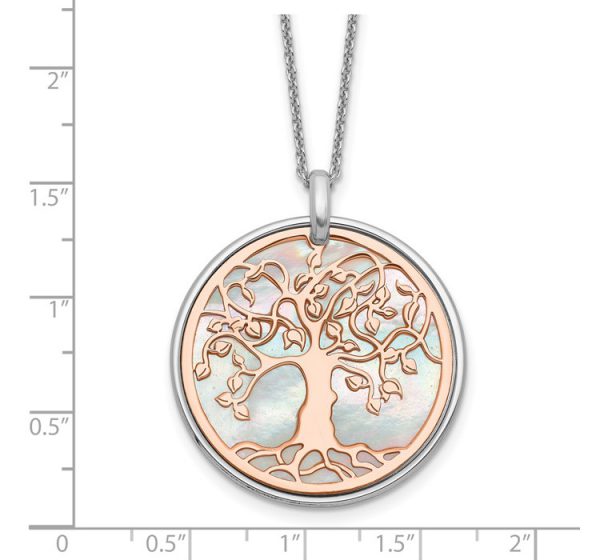 Leslie's Sterling Silver and Rose-tone MOP Tree of Life with 1in ext. Necklace