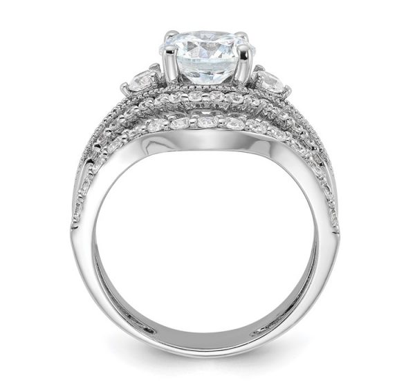 Sterling Silver Rhodium-plated CZ Engagement Ring and Band Set