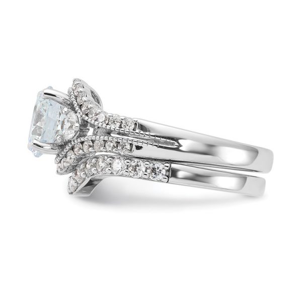 Sterling Silver Rhodium-plated CZ Engagement Ring and Band Set