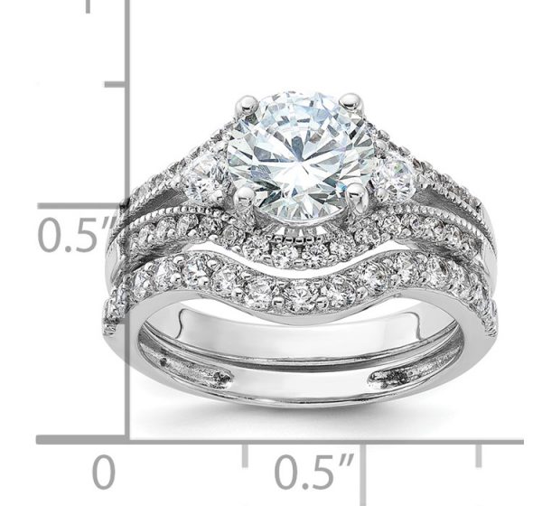 Sterling Silver Rhodium-plated CZ Engagement Ring and Band Set