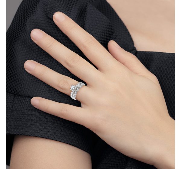 Sterling Silver Rhodium-plated 6-Prong CZ Engagement Ring and Band Set