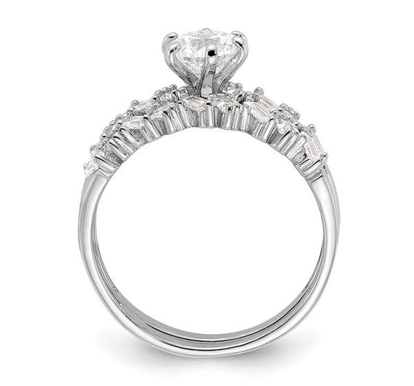 Sterling Silver Rhodium-plated 6-Prong CZ Engagement Ring and Band Set