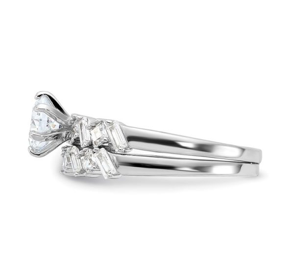 Sterling Silver Rhodium-plated 6-Prong CZ Engagement Ring and Band Set