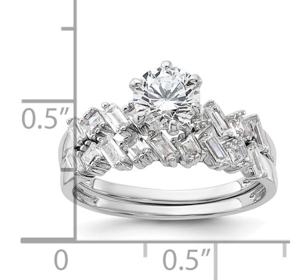 Sterling Silver Rhodium-plated 6-Prong CZ Engagement Ring and Band Set