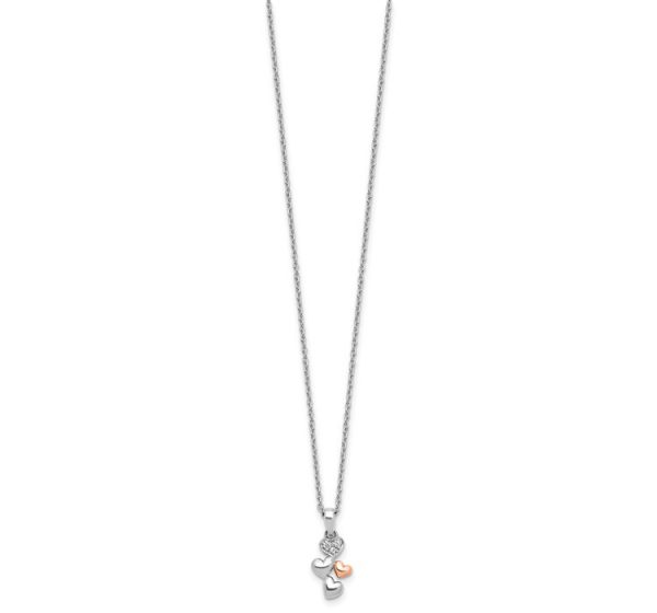 Sterling Silver RH Plated White Ice Dia. Heart Rose-tone with 2IN EXT Necklace