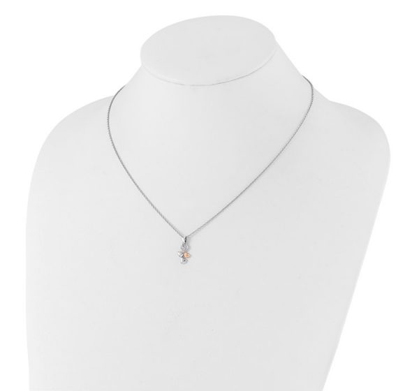 Sterling Silver RH Plated White Ice Dia. Heart Rose-tone with 2IN EXT Necklace