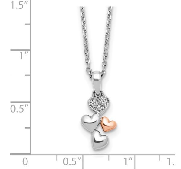 Sterling Silver RH Plated White Ice Dia. Heart Rose-tone with 2IN EXT Necklace