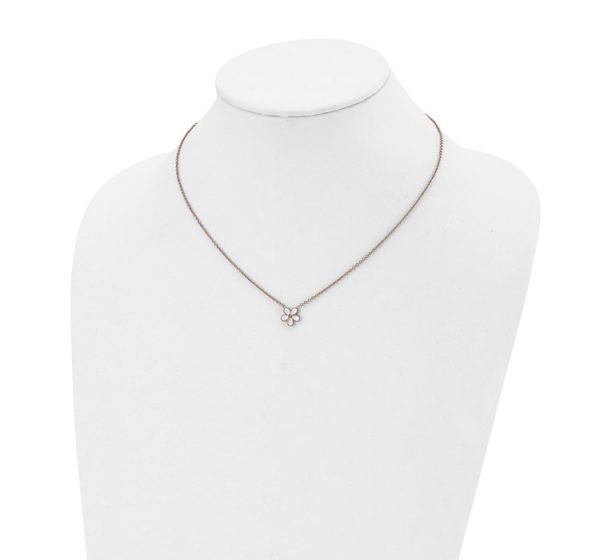Stainless Steel Polished Rose IP-plated/Enameled Flower with CZ Necklace