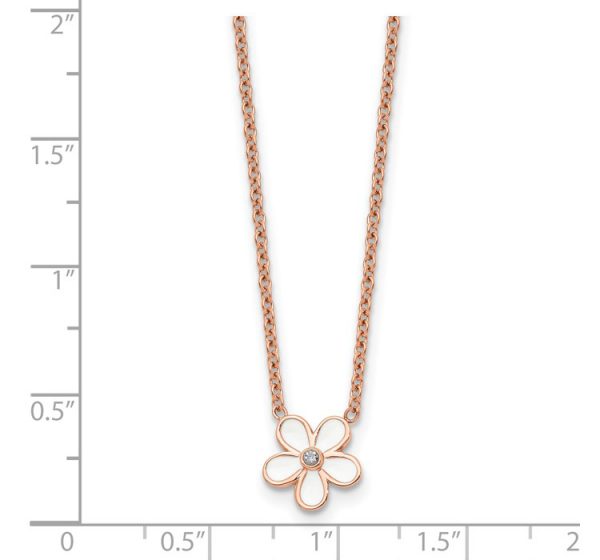 Stainless Steel Polished Rose IP-plated/Enameled Flower with CZ Necklace
