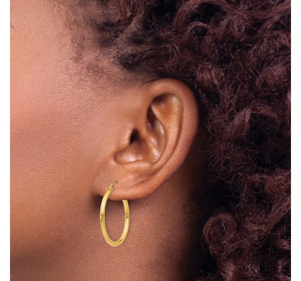 14k Polished 2x25mm Lightweight Tube Hoop Earrings