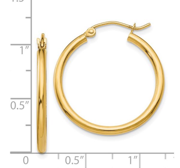 14k Polished 2x25mm Lightweight Tube Hoop Earrings