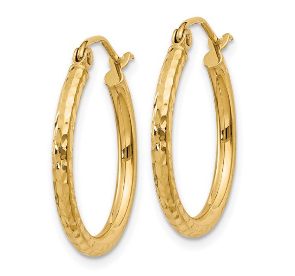 14k Diamond-cut 2mm Round Tube Hoop Earrings