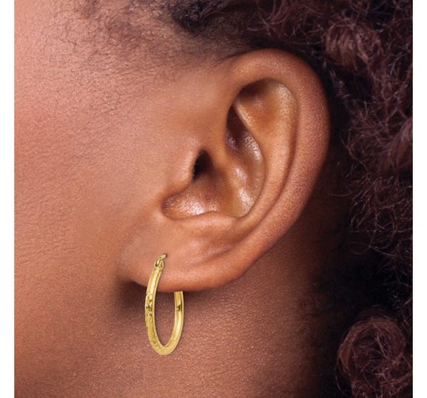 14k Diamond-cut 2mm Round Tube Hoop Earrings