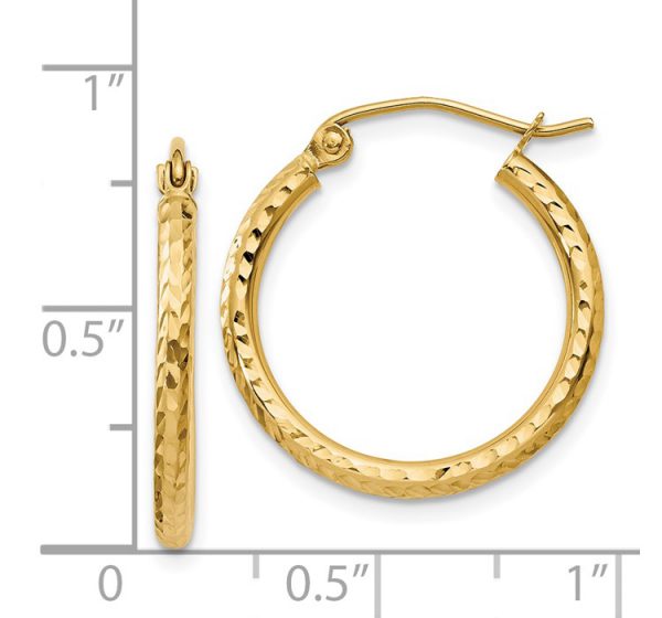 14k Diamond-cut 2mm Round Tube Hoop Earrings