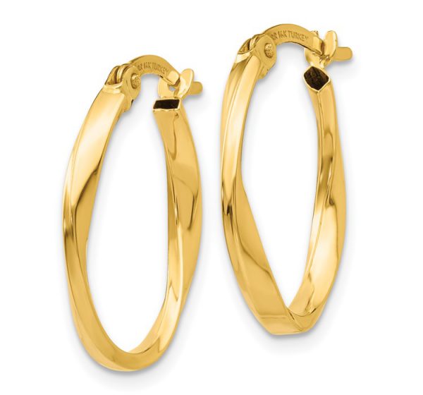 14K Gold Polished Twisted Oval Hoop Earrings