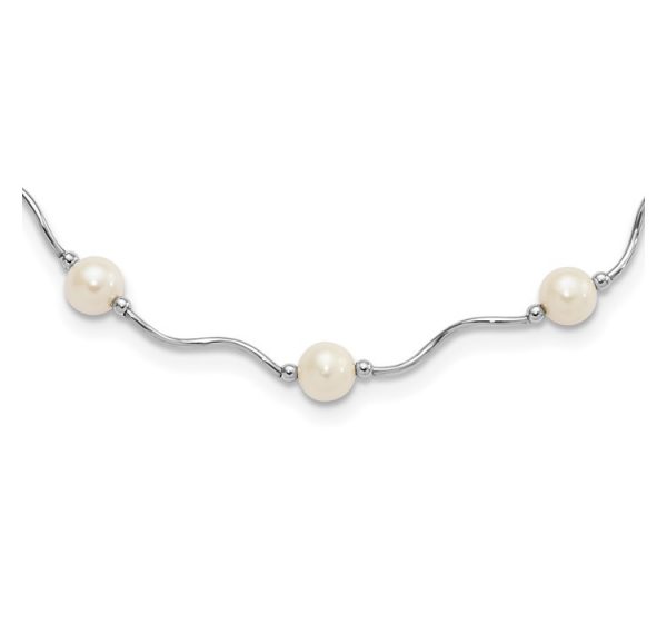 Sterling Silver RH-plated 6-7mm White FW Cultured Pearl Necklace