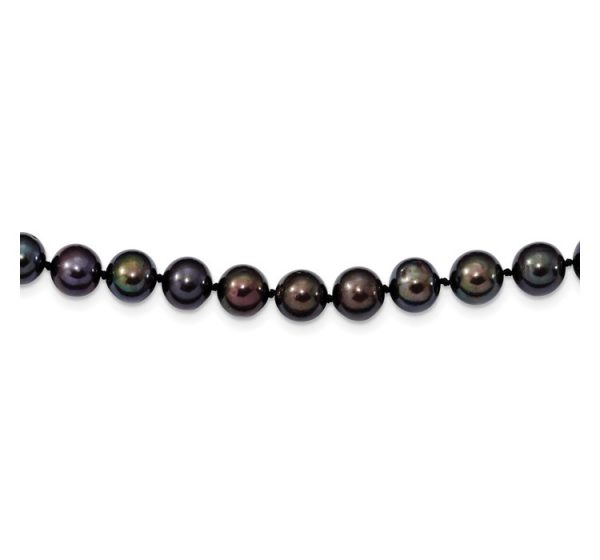 Sterling Silver Rhod-plated 8-9mm Black FWC Pearl Necklace