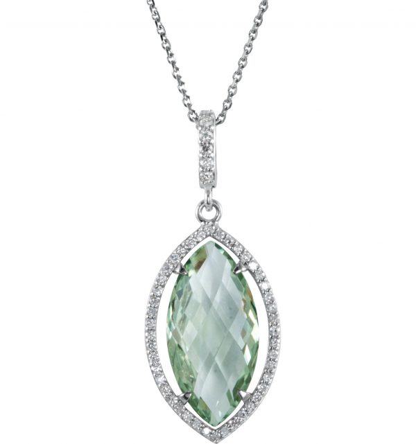 Sterling Silver Natural Green Quartz & 1/4 CTW Natural Diamond Halo-Style 18" Necklace - 85494
