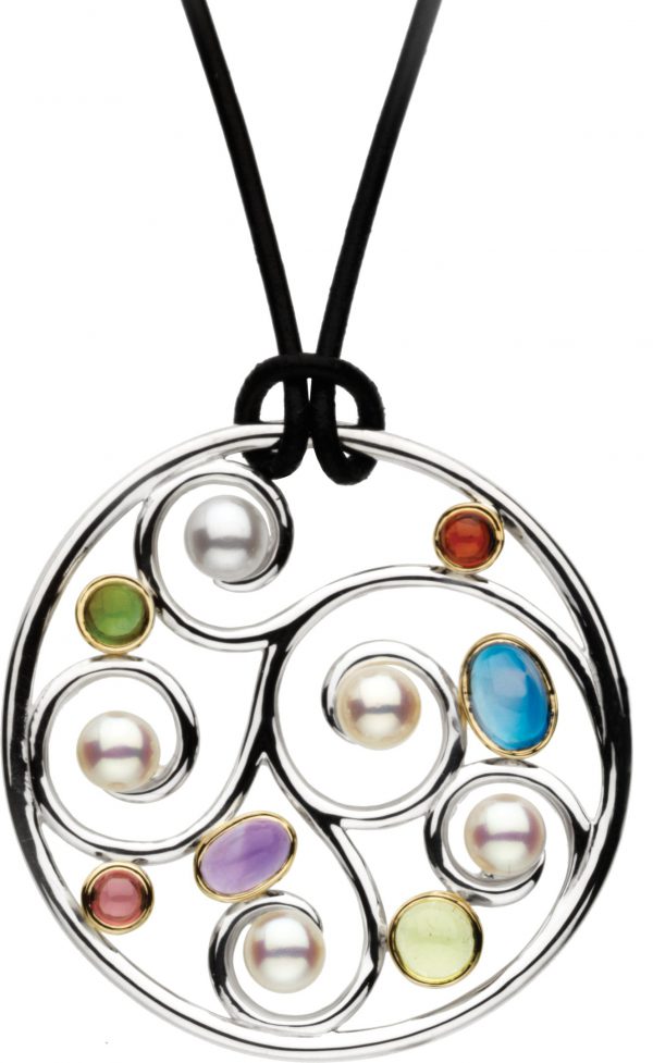 Sterling Silver & 14K Yellow Cultured White Freshwater Pearl & Multi-Gemstone 20" Necklace - 66570