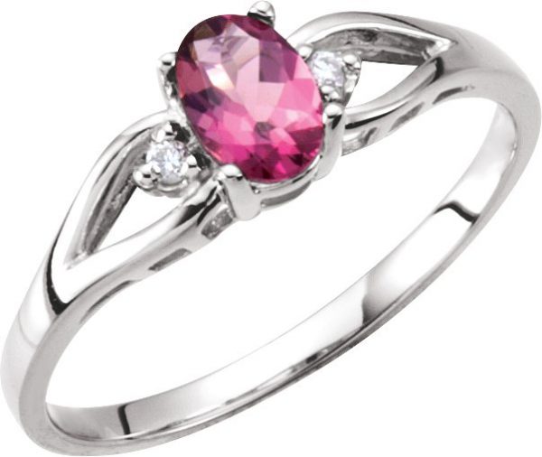 14K White Natural Pink Tourmaline & .025 CTW Natural Diamond Ring - 61188