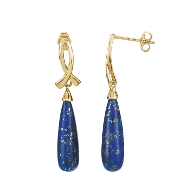 14K Yellow Natural Lapis Earrings - 67248