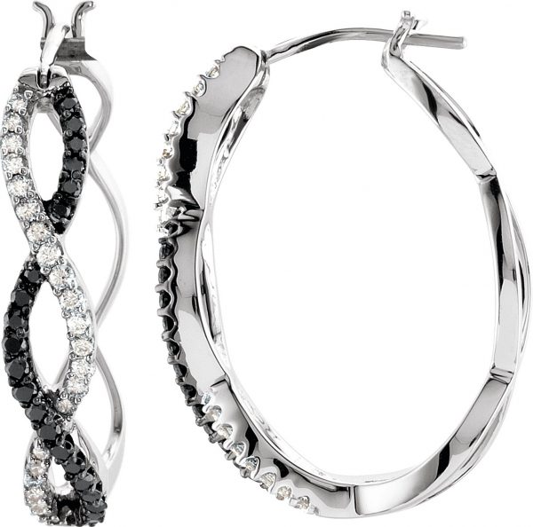 14K White 1/2 CTW Natural Black & White Diamond Hoop Earrings - 68765