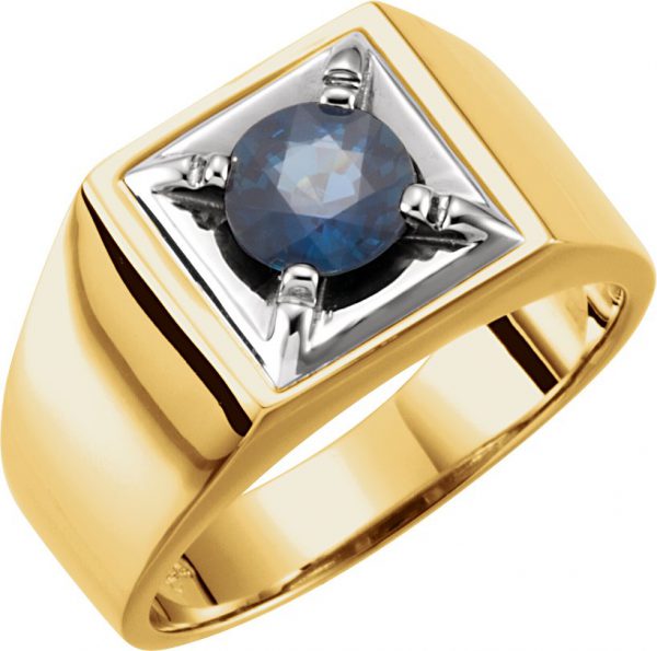 14K Yellow/White Natural Blue Sapphire Illusion Ring - 9518
